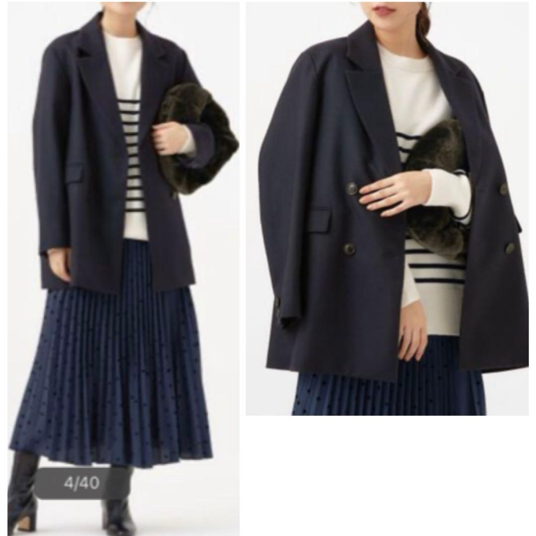 美品✨イエナ　22AW ダブルブレストジャケットコート　紺　38 オーバーサイズ