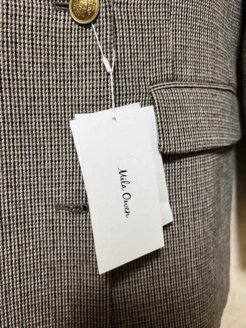 新品・完売 Mila Owen チェック金釦 ダブルブレスト ロングブレザー