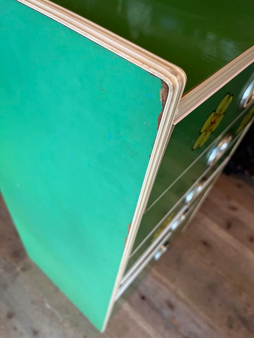 小雪＊チェスト レトロポップ 昭和レトロ 花柄 緑 グリーンインテリア