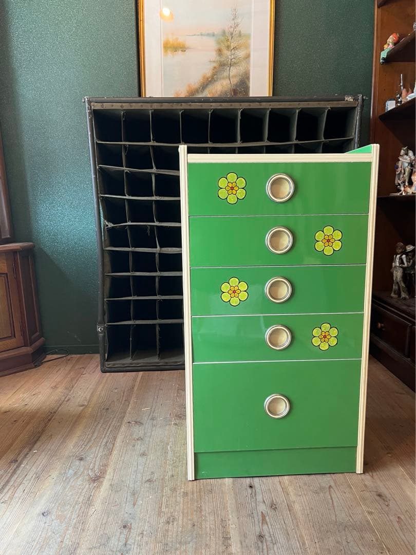 小雪＊チェスト レトロポップ 昭和レトロ 花柄 緑 グリーンインテリア