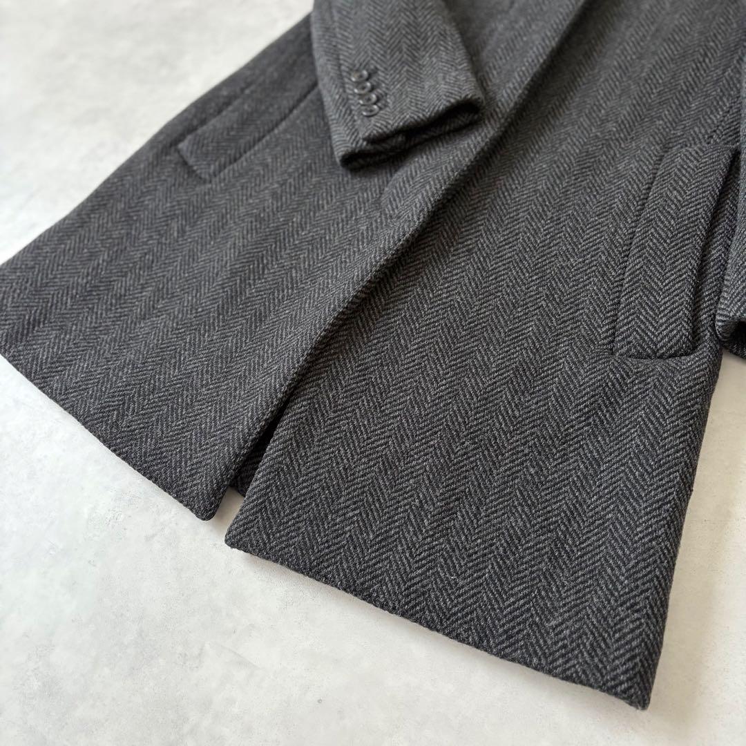 マーガレットハウエル ヘリンボーン ウールコート グレー Ⅱ 比翼ボタン