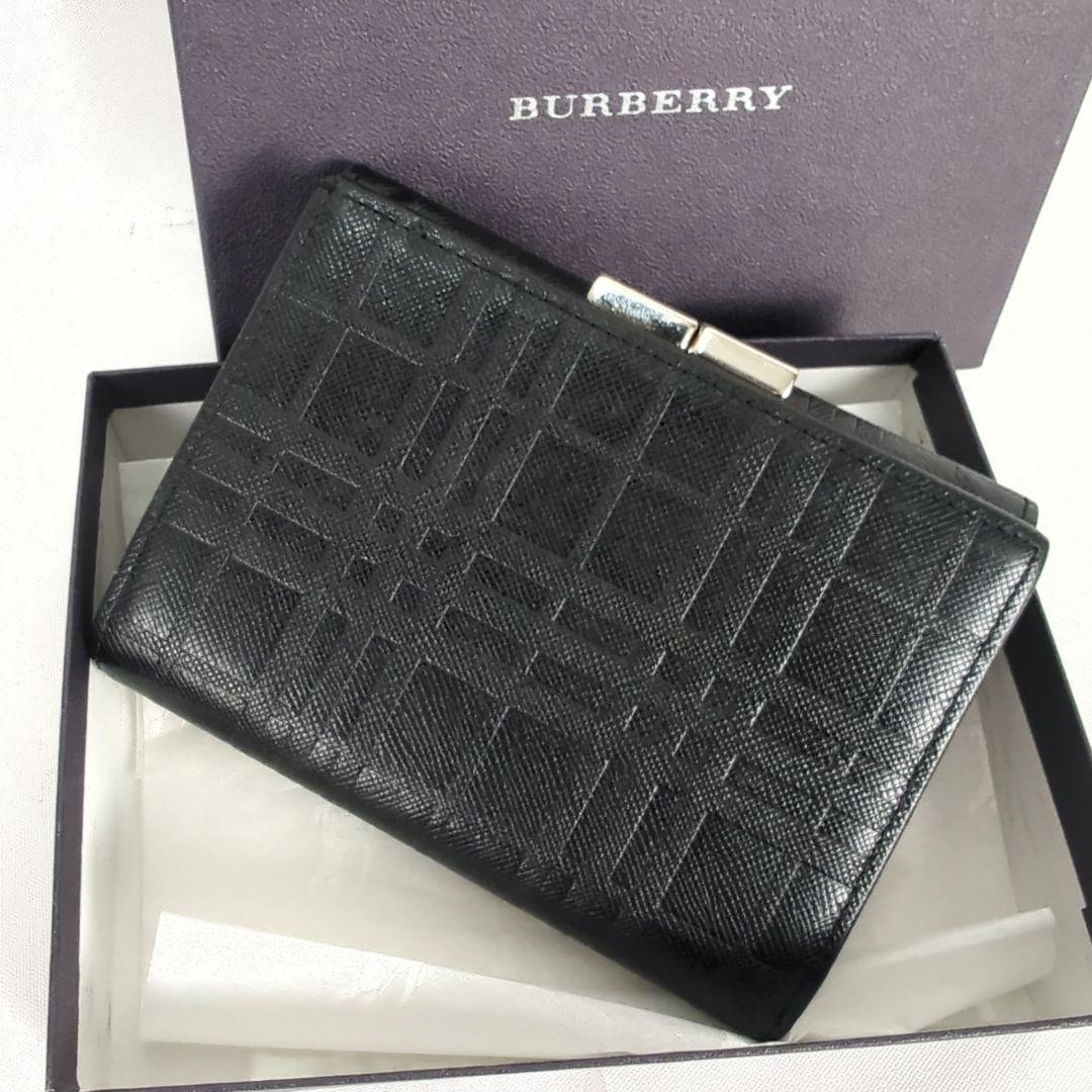 【美品】BURBERRY バーバリー がま口 チェック 二つ折り 財布