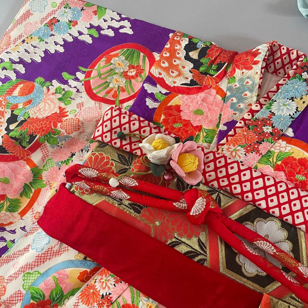 七五三　5歳　レトロお着物セット　髪飾り付き