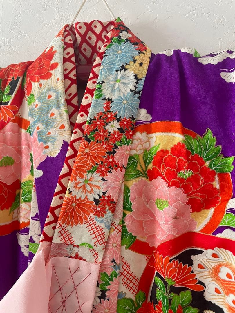 七五三　5歳　レトロお着物セット　髪飾り付き