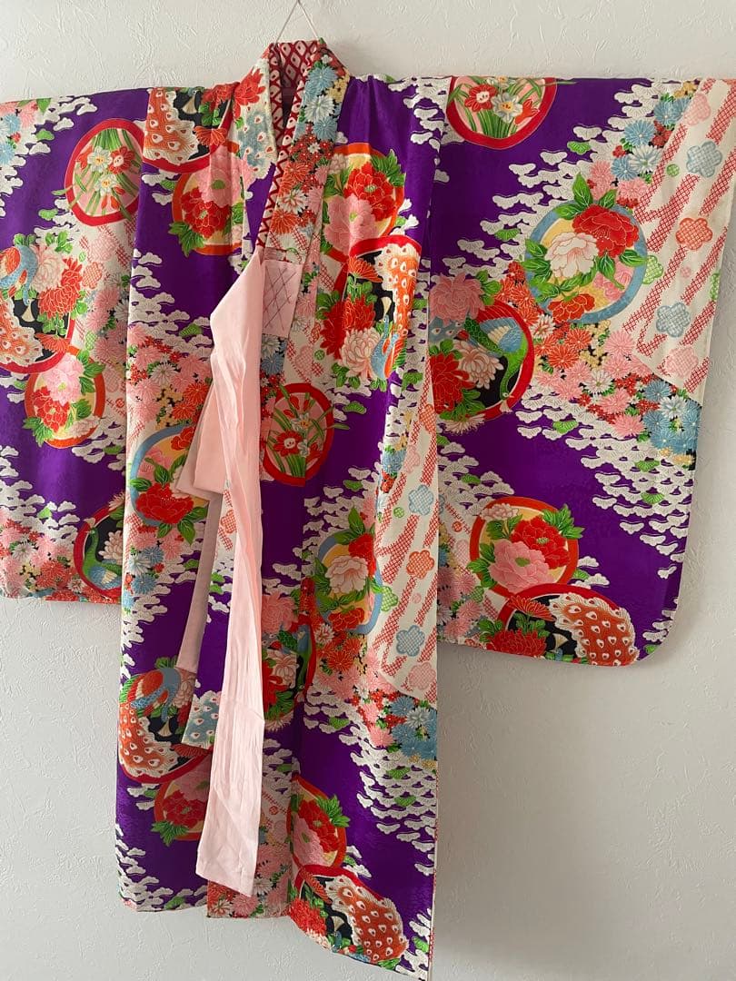 七五三　5歳　レトロお着物セット　髪飾り付き