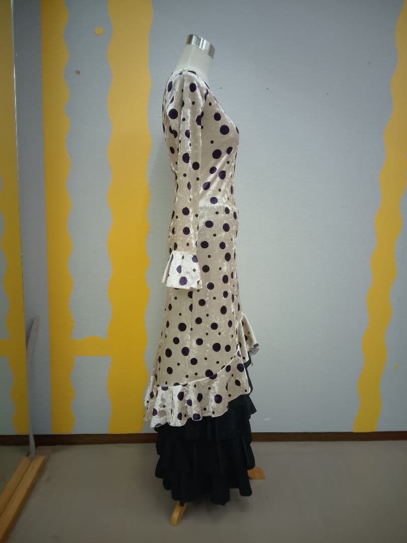 フラメンコ　ワンピース　ベロア水玉伸びる生地　ワンピースのみ販売