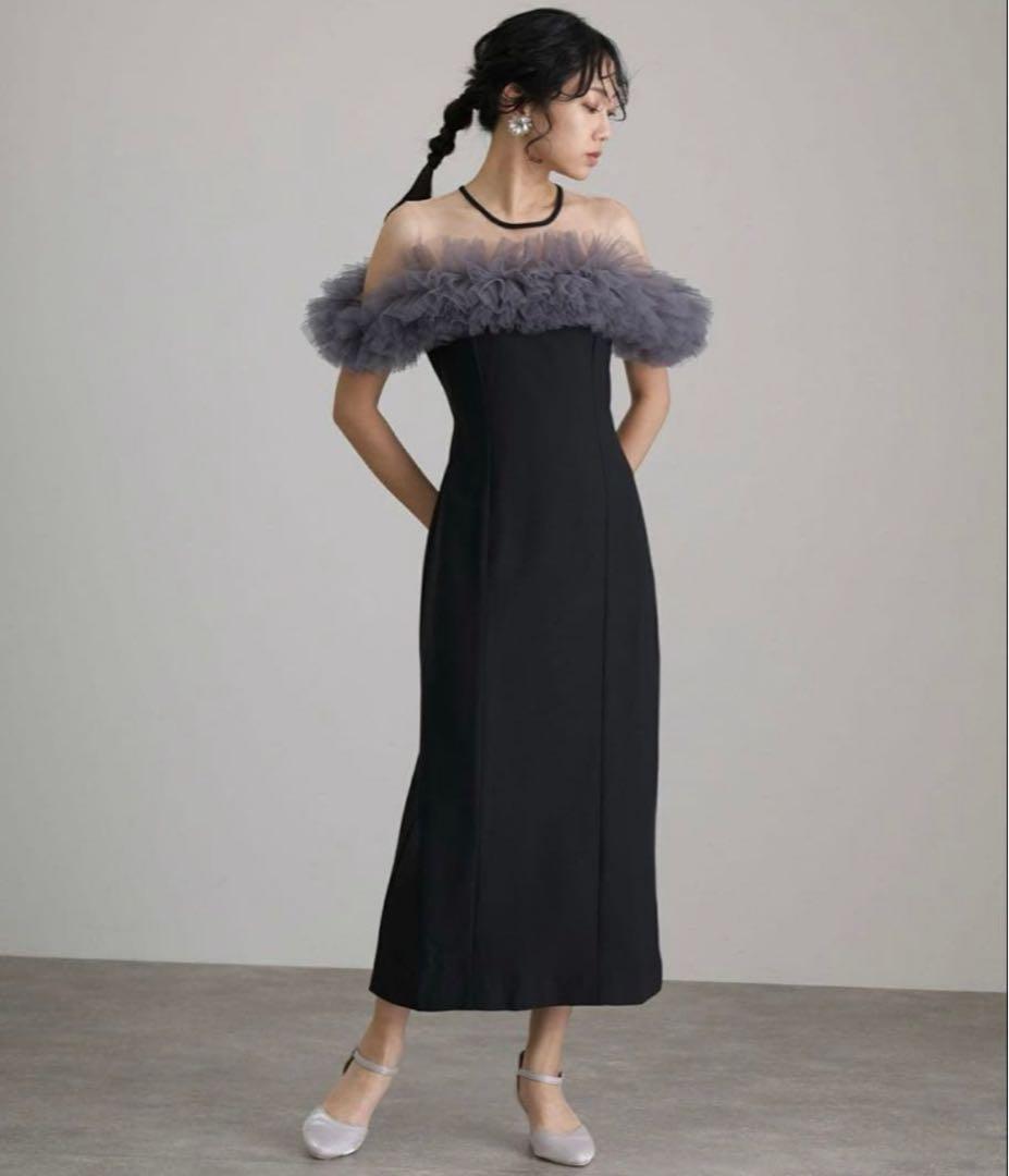 atlo ギャザーチュールオフショルダードレス　S