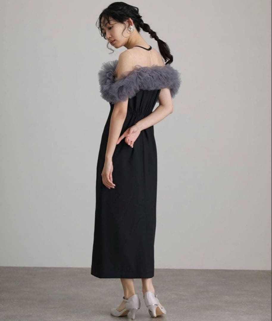 atlo ギャザーチュールオフショルダードレス　S