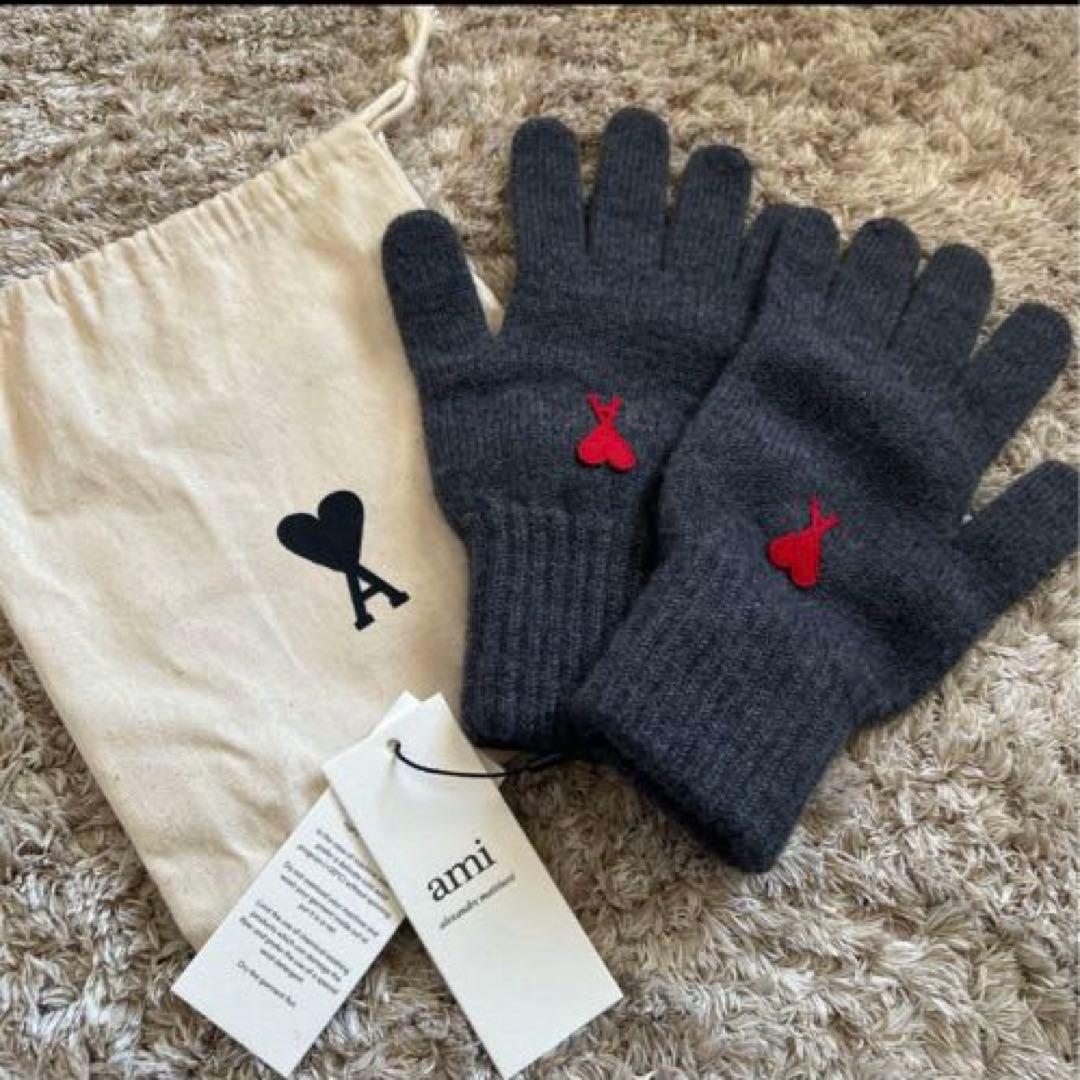 ami paris ダークグレー ロゴ手袋