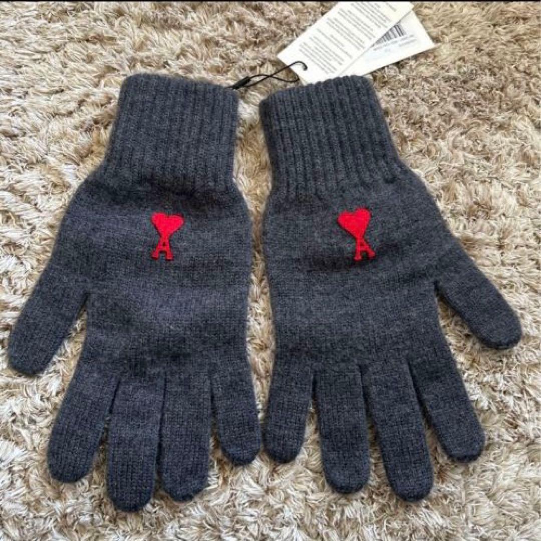 ami paris ダークグレー ロゴ手袋