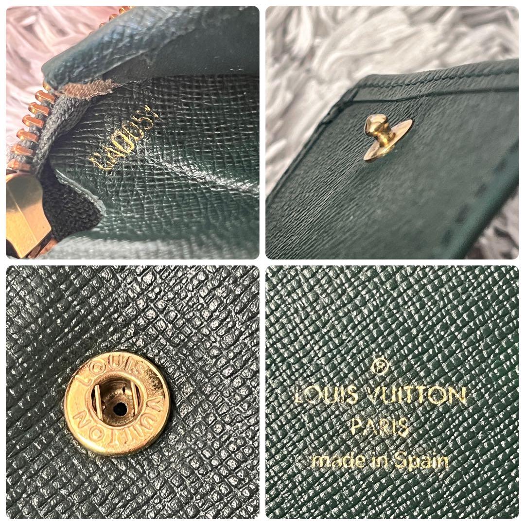 ルイヴィトン　ポルトビエモネジップ　タイガ　折り財布　ラウンドジップ　グリーン