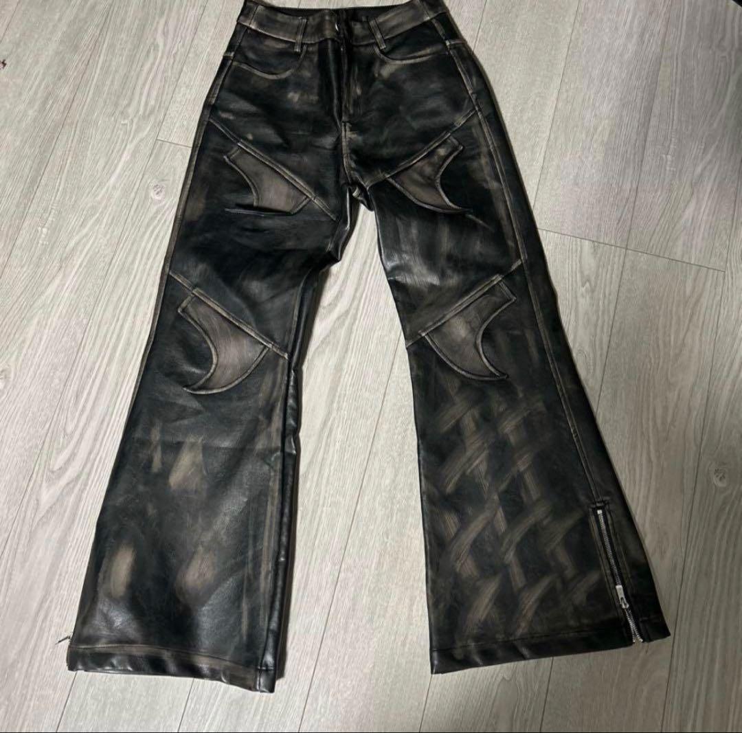 【早い者勝ち】opiumフレアレザーパンツ　leatherflare y2k