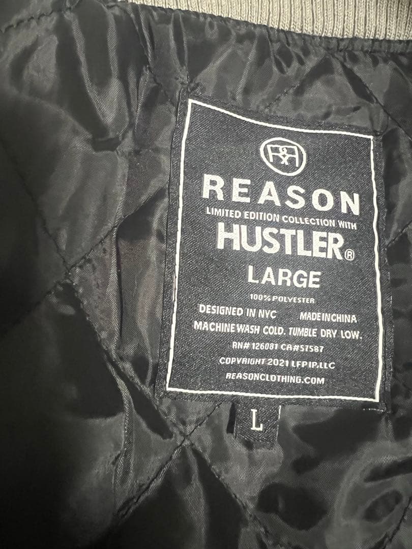HUSTLER REASONコラボ　刺繍　スタジャン　ネイビー/ホワイト　L