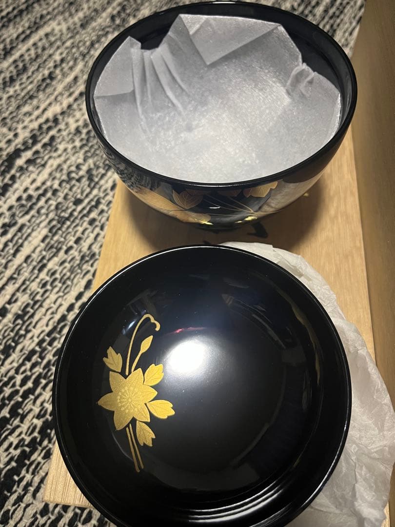 会津塗　乙造作　金彩蒔絵花文様　蓋付きお吸い物椀 5客セット　本漆塗　お椀