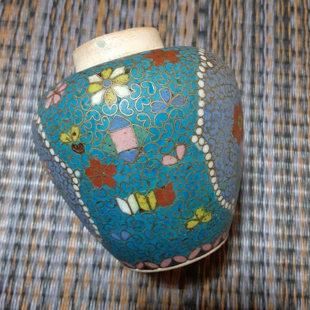 古い陶胎七宝焼錦光山の小壺/幕末明治在銘/京清水薩摩焼宗兵衛/有線陶磁胎骨董