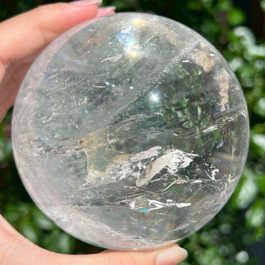 ✳️☆逸品☆透明度とギラギラ煌めくクラックと虹‼️✨レインボー 水晶 丸玉 天然石