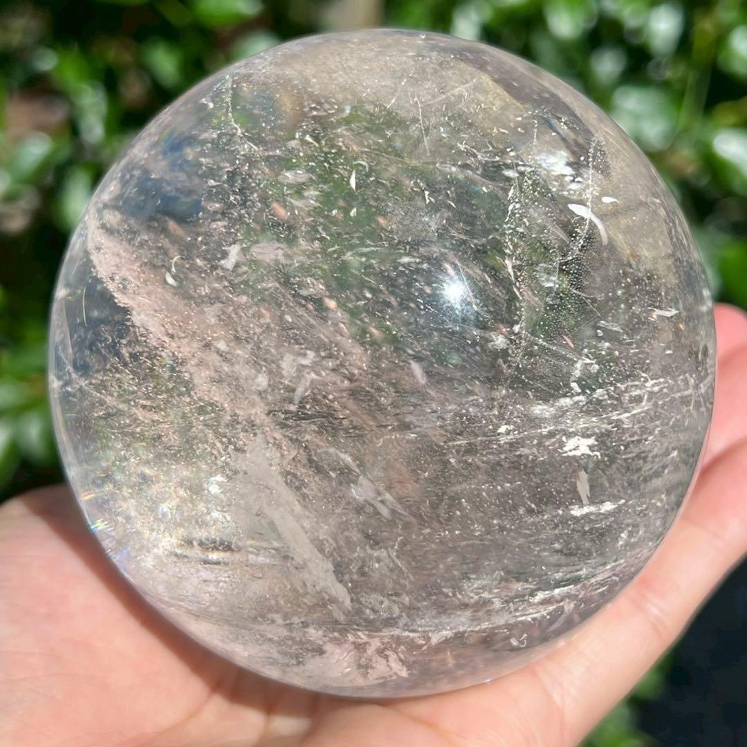 ✳️☆逸品☆透明度とギラギラ煌めくクラックと虹‼️✨レインボー 水晶 丸玉 天然石