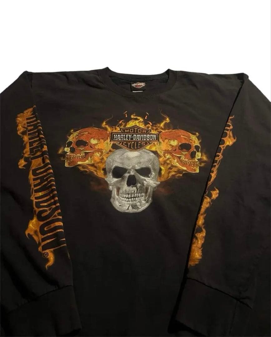 00s Harley-Davidson フレイム スカル ロンt vintage
