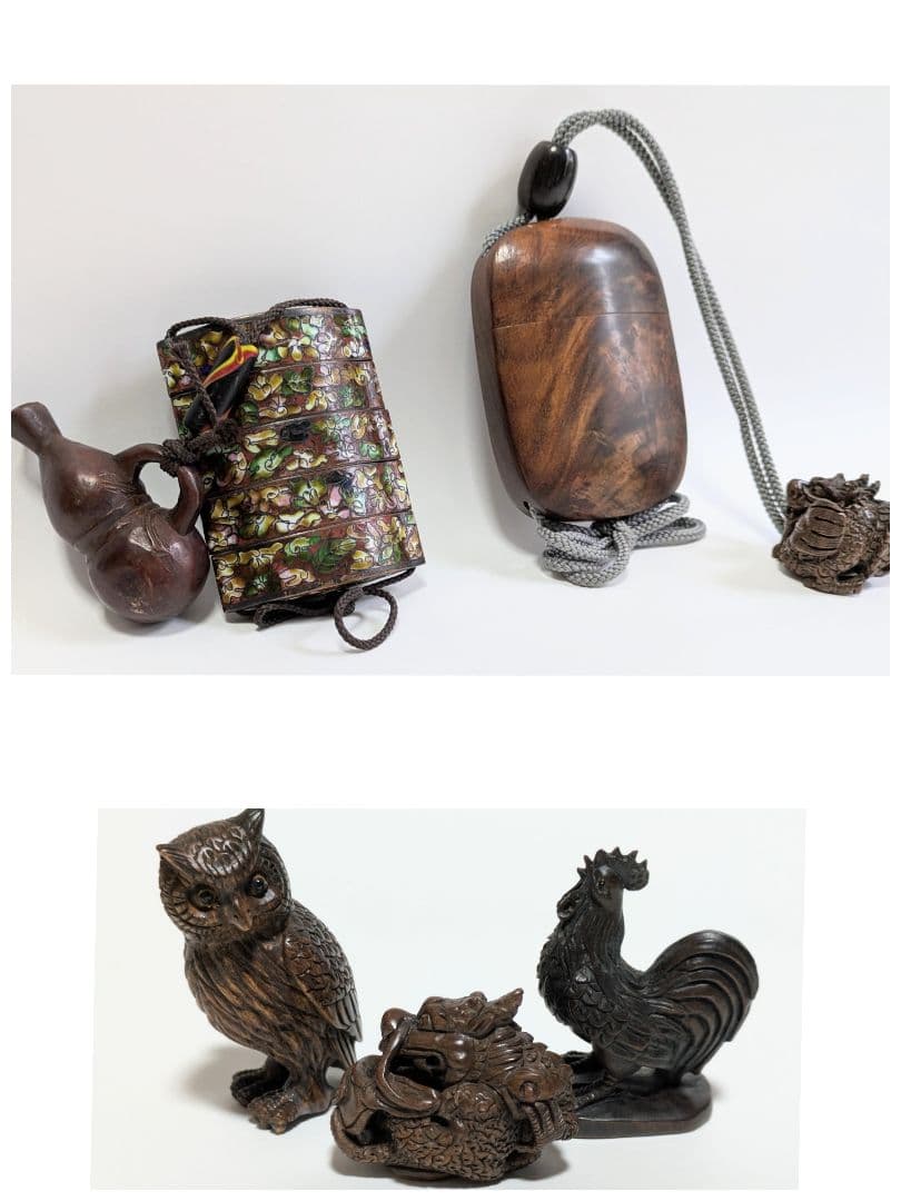 印籠 根付 セット まとめ 七宝焼 木目調 アンティーク 緒締 レトロ 龍 鶏等