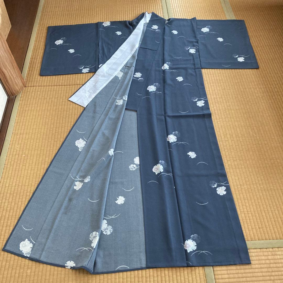 Woody京友禅振興協議会、正絹100% 絽　雪模様の中に可憐な花