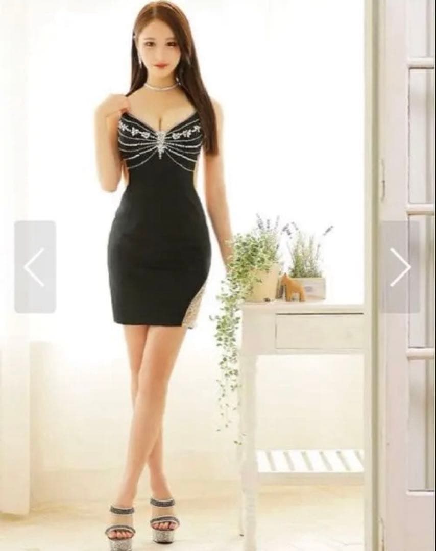 エンジェルアール　ビジュー　ブラック　ミニ　タイト　キャバドレス　ナイトドレス