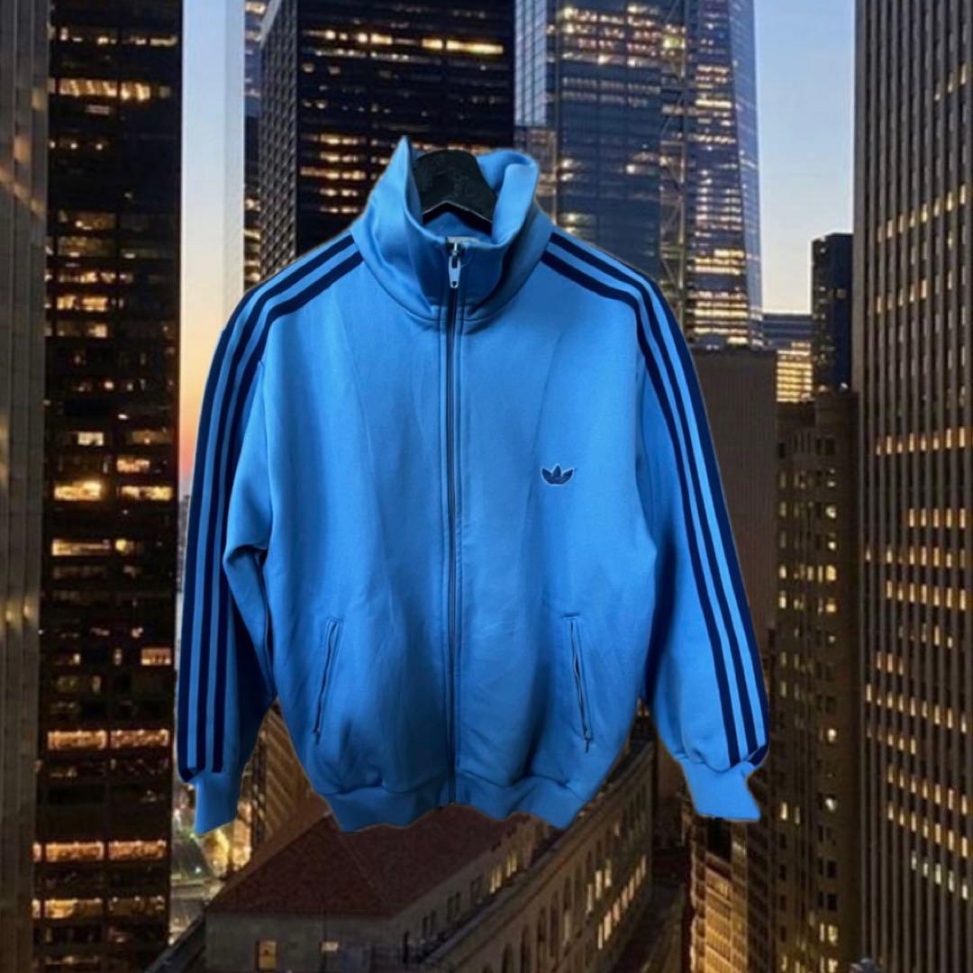 80s〜90s adidas デサント製 トラックジャケット L 水色×ネイビー
