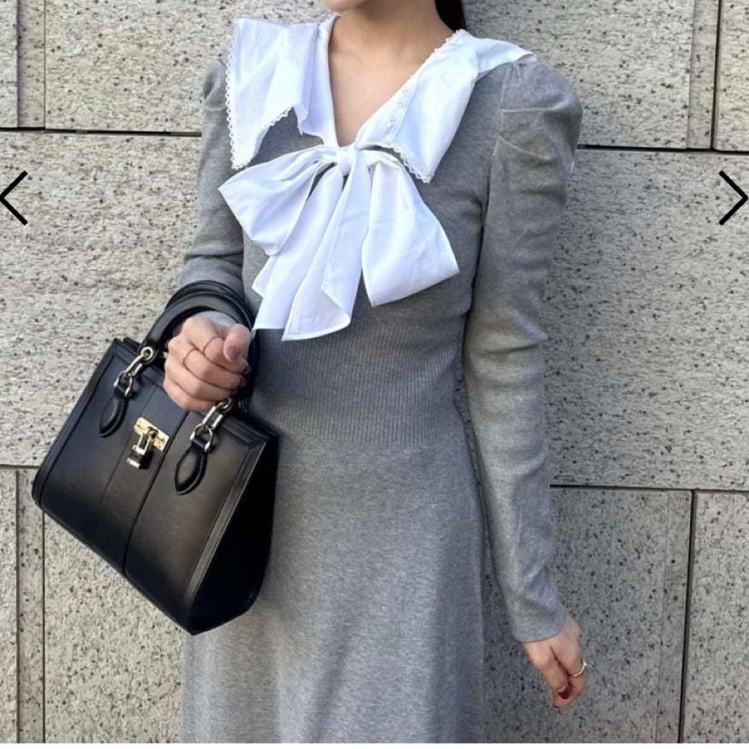 公式 SNIDEL スナイデル セーラーカラーニットワンピース　グレー