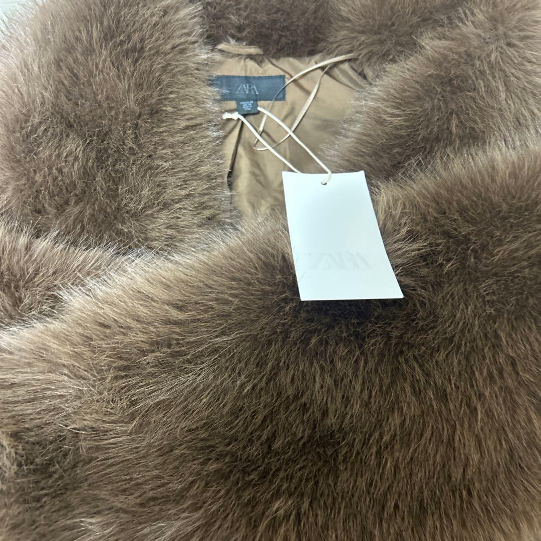 ZARA ショートフェイクファーコート XSサイズ新品タグ付き　ブラウン