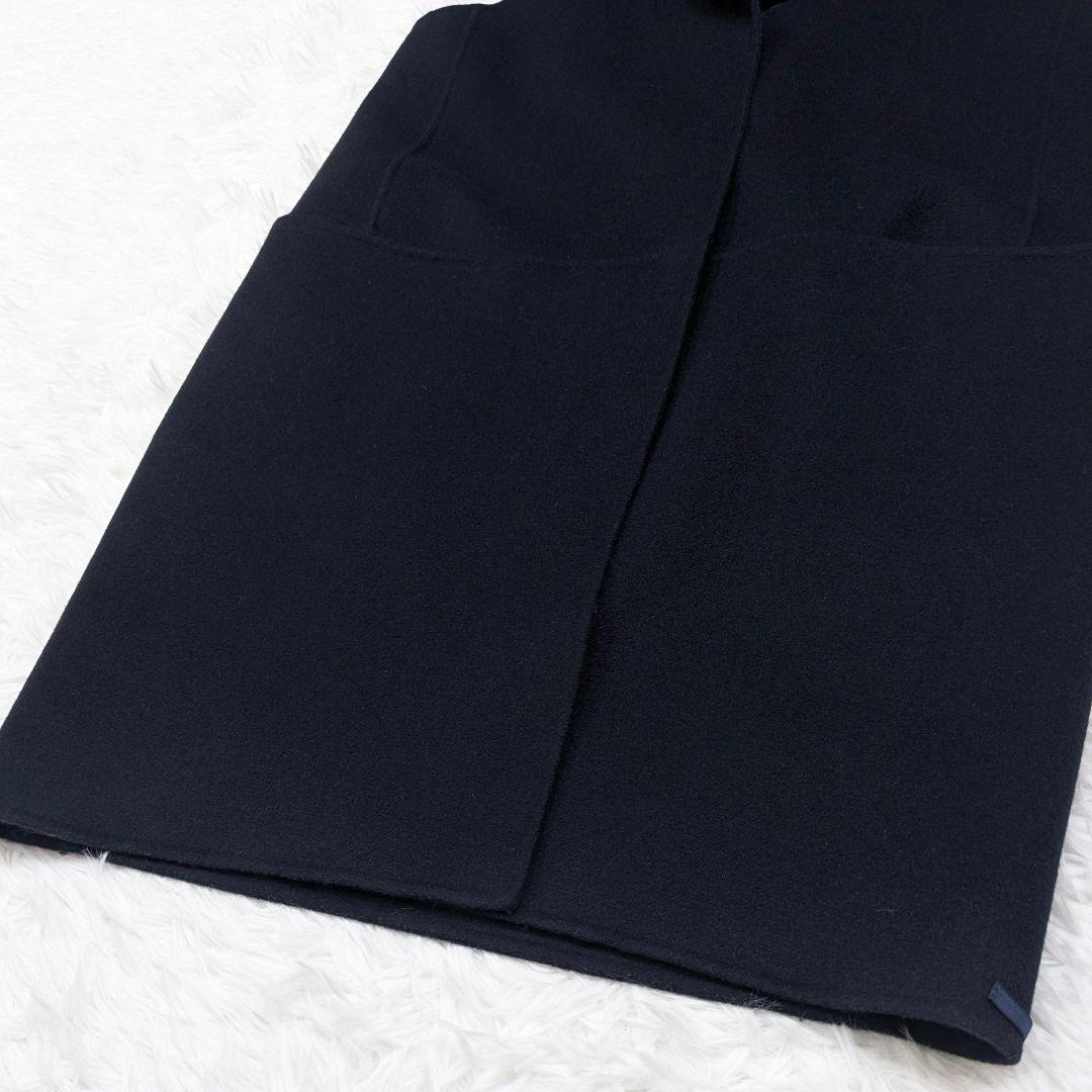 エスマックスマーラ クチートアマーノ ダブルフェイスロングジレ フード M 濃紺