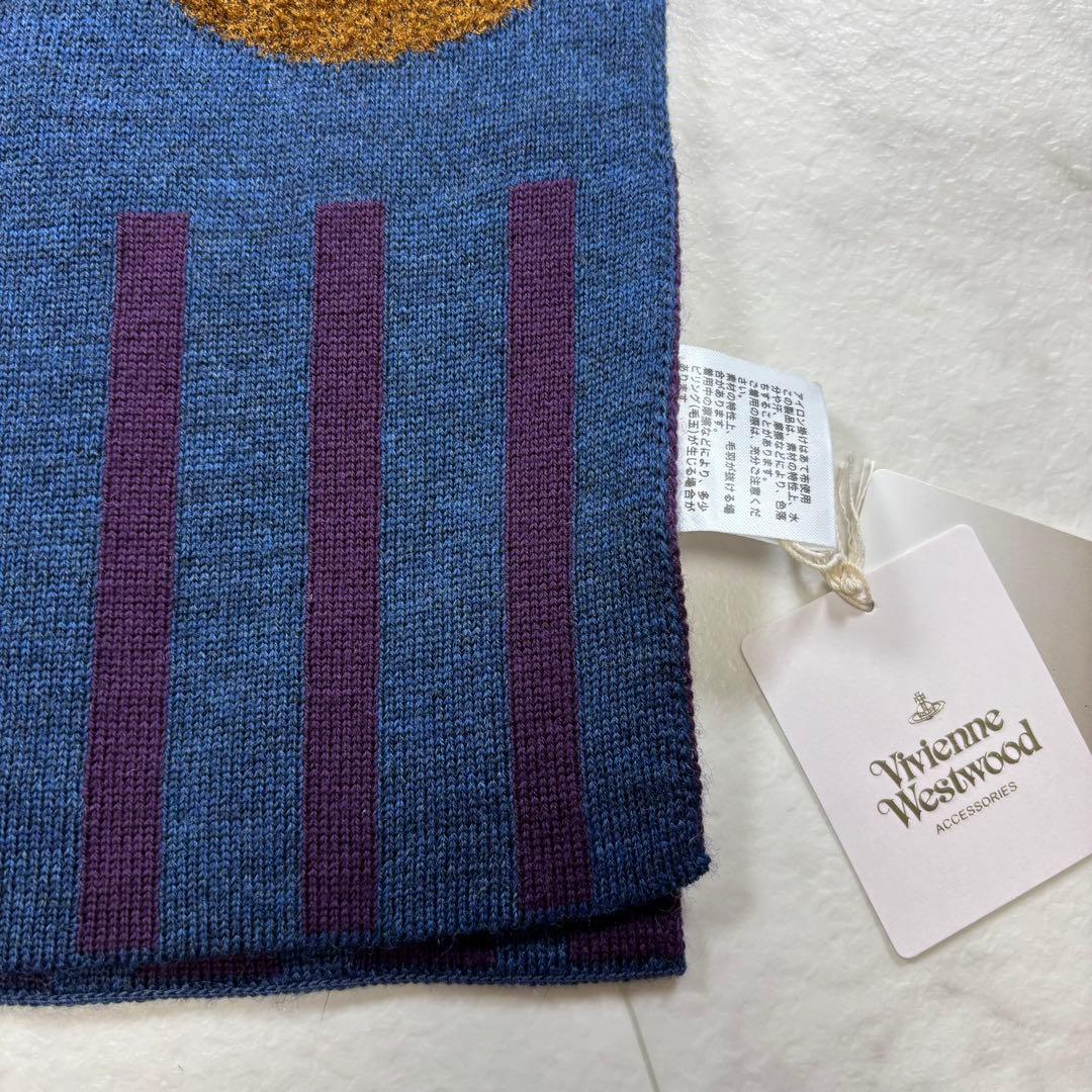 【新品】ヴィヴィアンウエストウッド ドット柄マフラー オーブ刺繍 青系 日本製