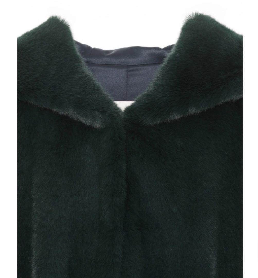 レモンプレット　ダークグリーン フード付きファーコート