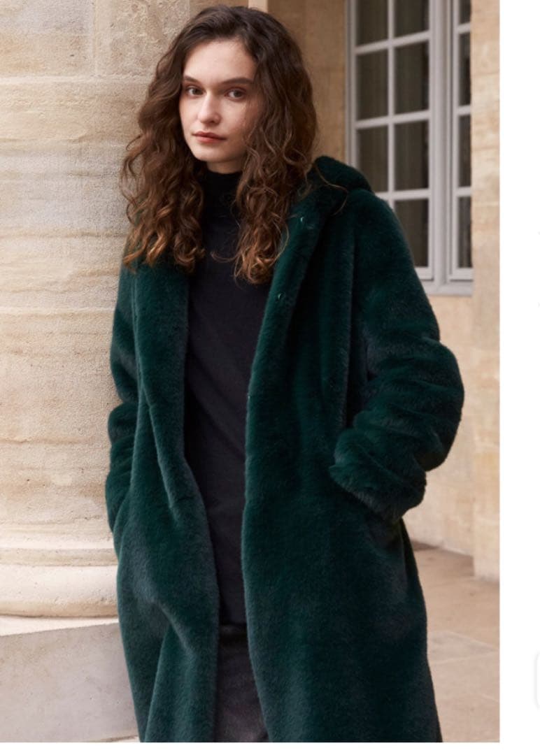 レモンプレット　ダークグリーン フード付きファーコート