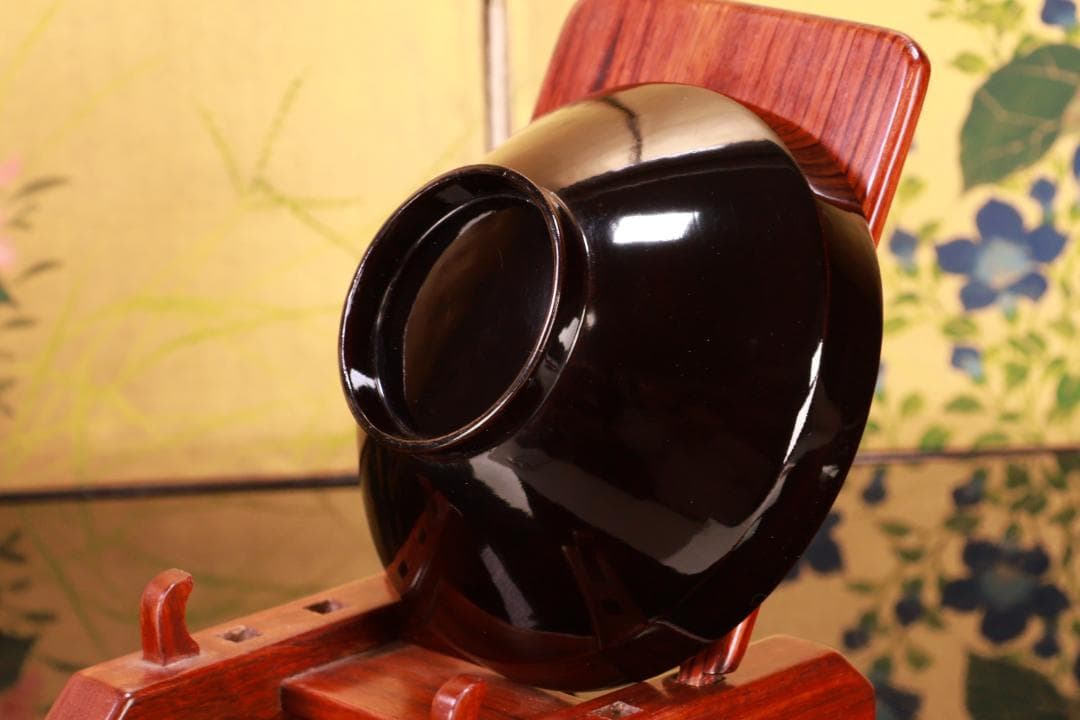 ジン、BJ022 時代輪島塗　波に雲上富士図金蒔絵　吸物椀　二客　木製