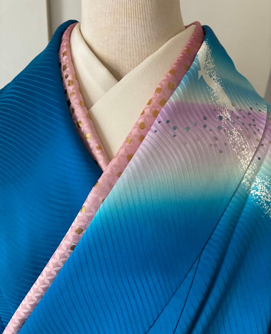 振袖一式セット　振袖/長襦袢/袋帯/他… 着丈160㎝以上　袖丈109㎝　ブルー