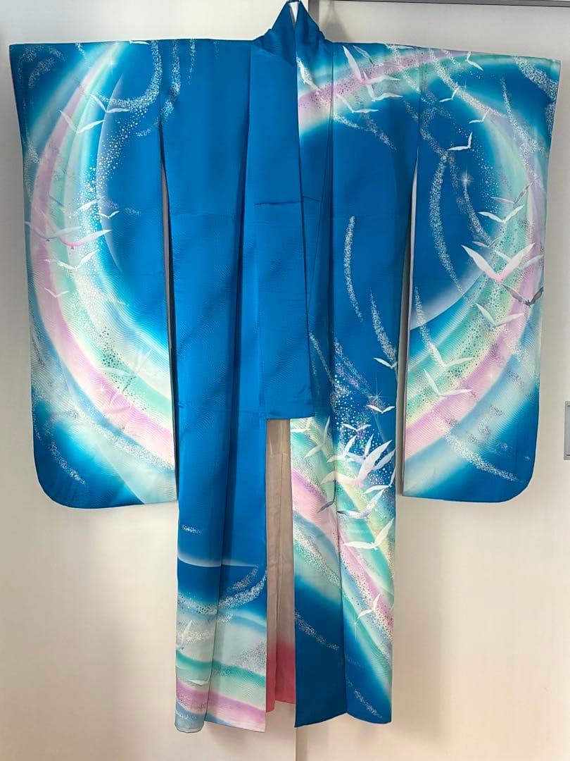 振袖一式セット　振袖/長襦袢/袋帯/他… 着丈160㎝以上　袖丈109㎝　ブルー