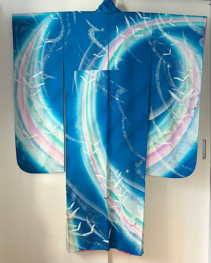 振袖一式セット　振袖/長襦袢/袋帯/他… 着丈160㎝以上　袖丈109㎝　ブルー