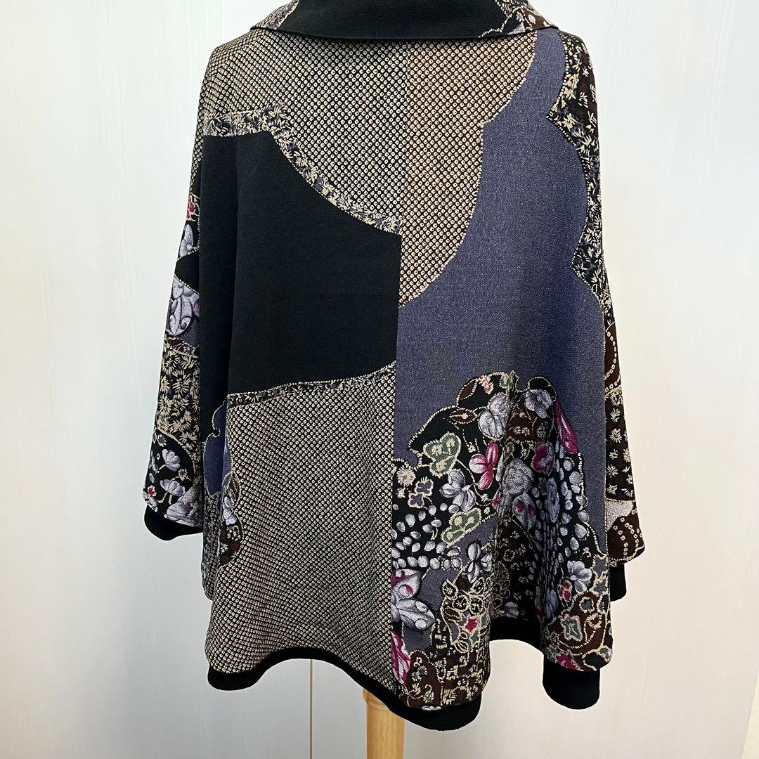 詩仙堂　日本製　ちりめん織　リバーシブル　ケープ　マント　花柄　未使用タグ付き