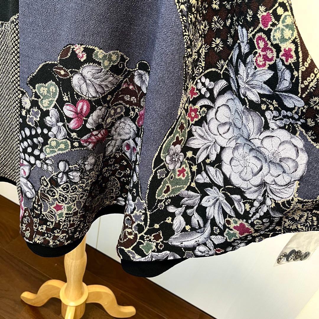 詩仙堂　日本製　ちりめん織　リバーシブル　ケープ　マント　花柄　未使用タグ付き