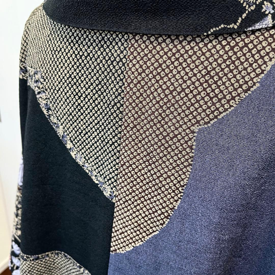 詩仙堂　日本製　ちりめん織　リバーシブル　ケープ　マント　花柄　未使用タグ付き