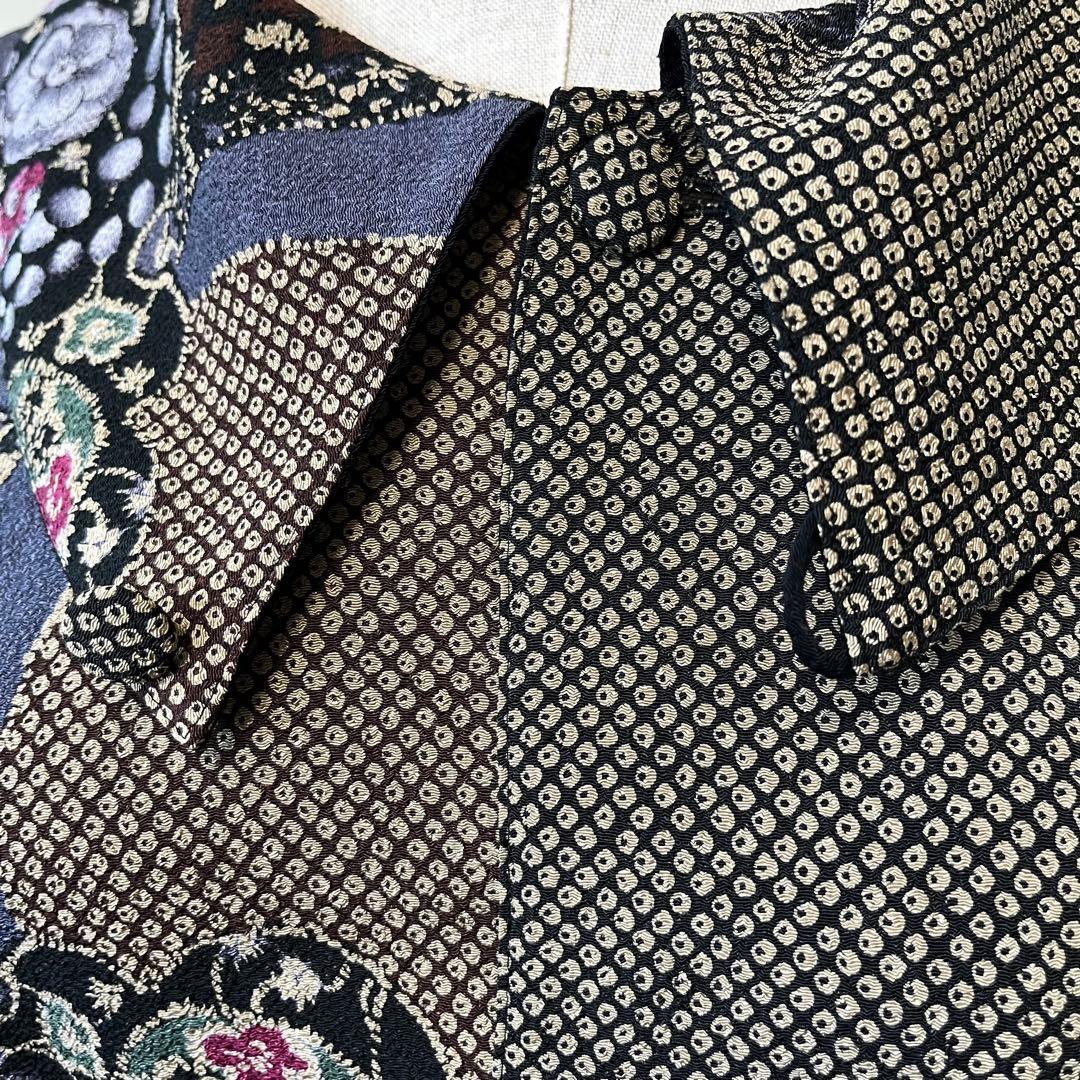 詩仙堂　日本製　ちりめん織　リバーシブル　ケープ　マント　花柄　未使用タグ付き