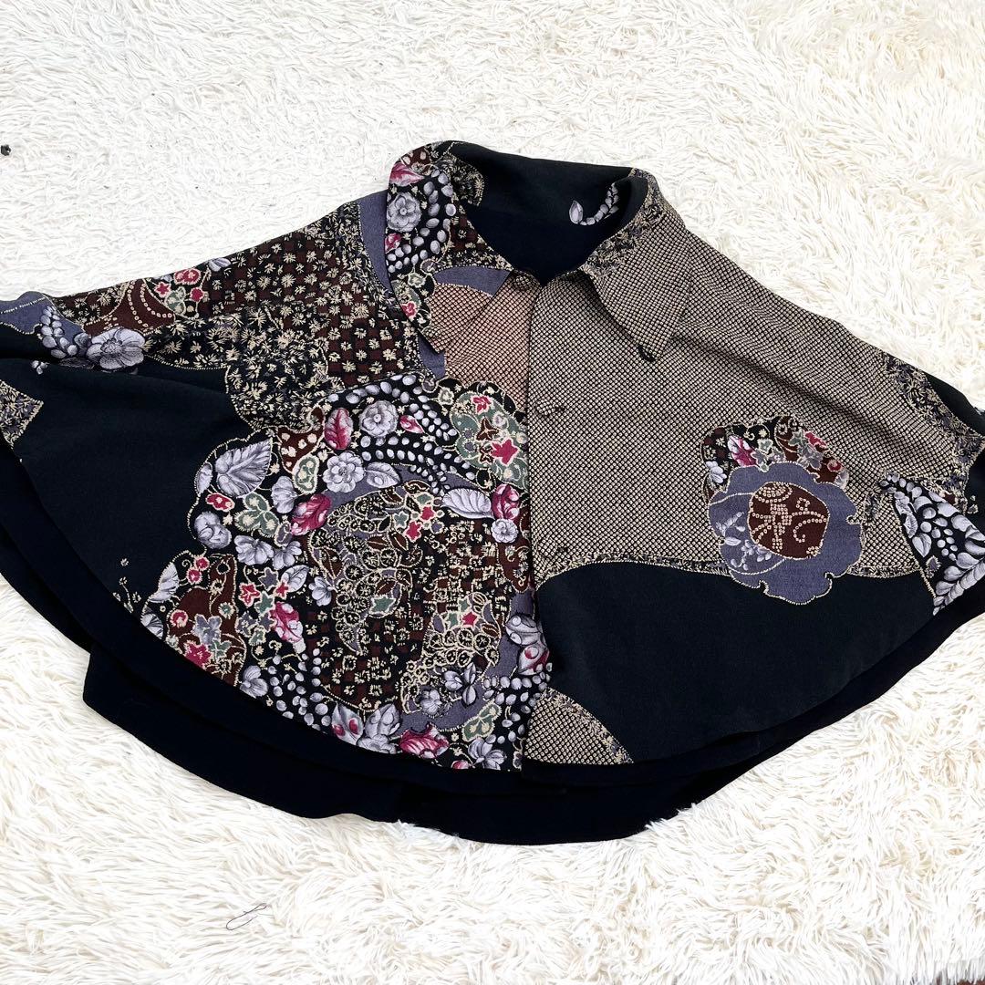 詩仙堂　日本製　ちりめん織　リバーシブル　ケープ　マント　花柄　未使用タグ付き