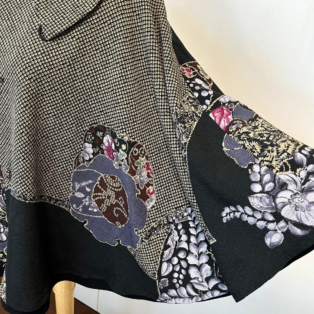 詩仙堂　日本製　ちりめん織　リバーシブル　ケープ　マント　花柄　未使用タグ付き