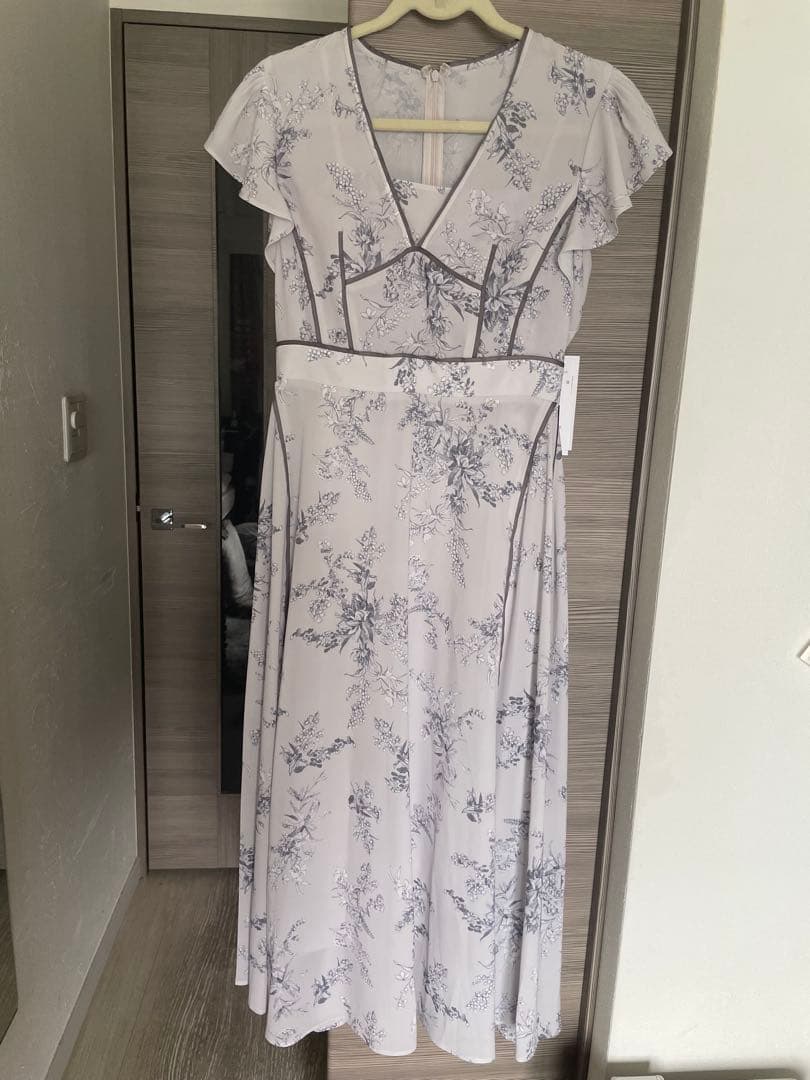 【新品】サテンパイピングプリントシフォンワンピース