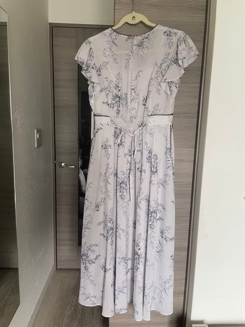 【新品】サテンパイピングプリントシフォンワンピース