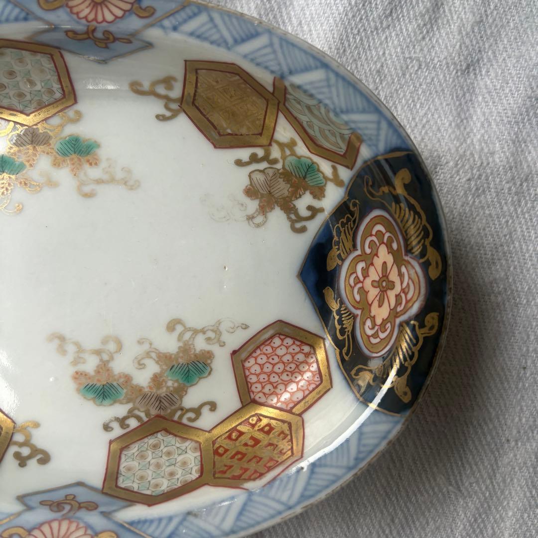 時代伊万里　洒落た亀甲幾何学デザインのオーバル楕円皿　2点（古伊万里骨董古道具器