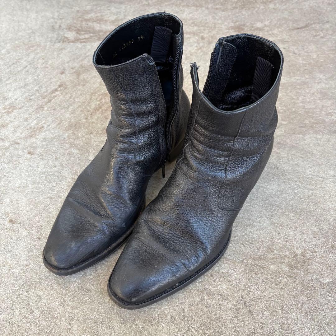 サンローラン　黒レザー ジッパーブーツ 低ヒール 39