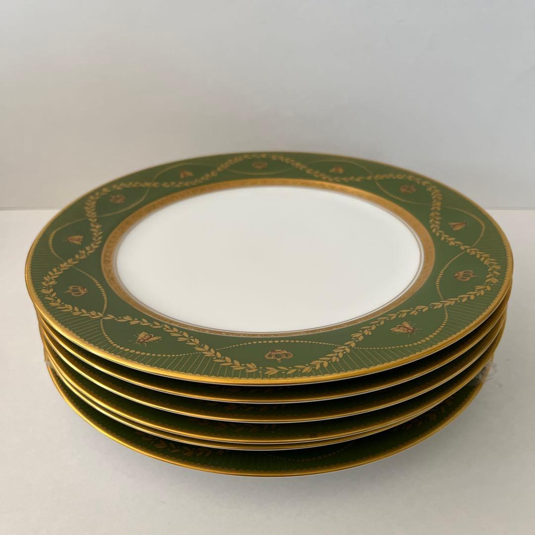 OKURA 大倉陶園　ナポレオン緑色と金のディナー皿６枚セット　レストラン様にも