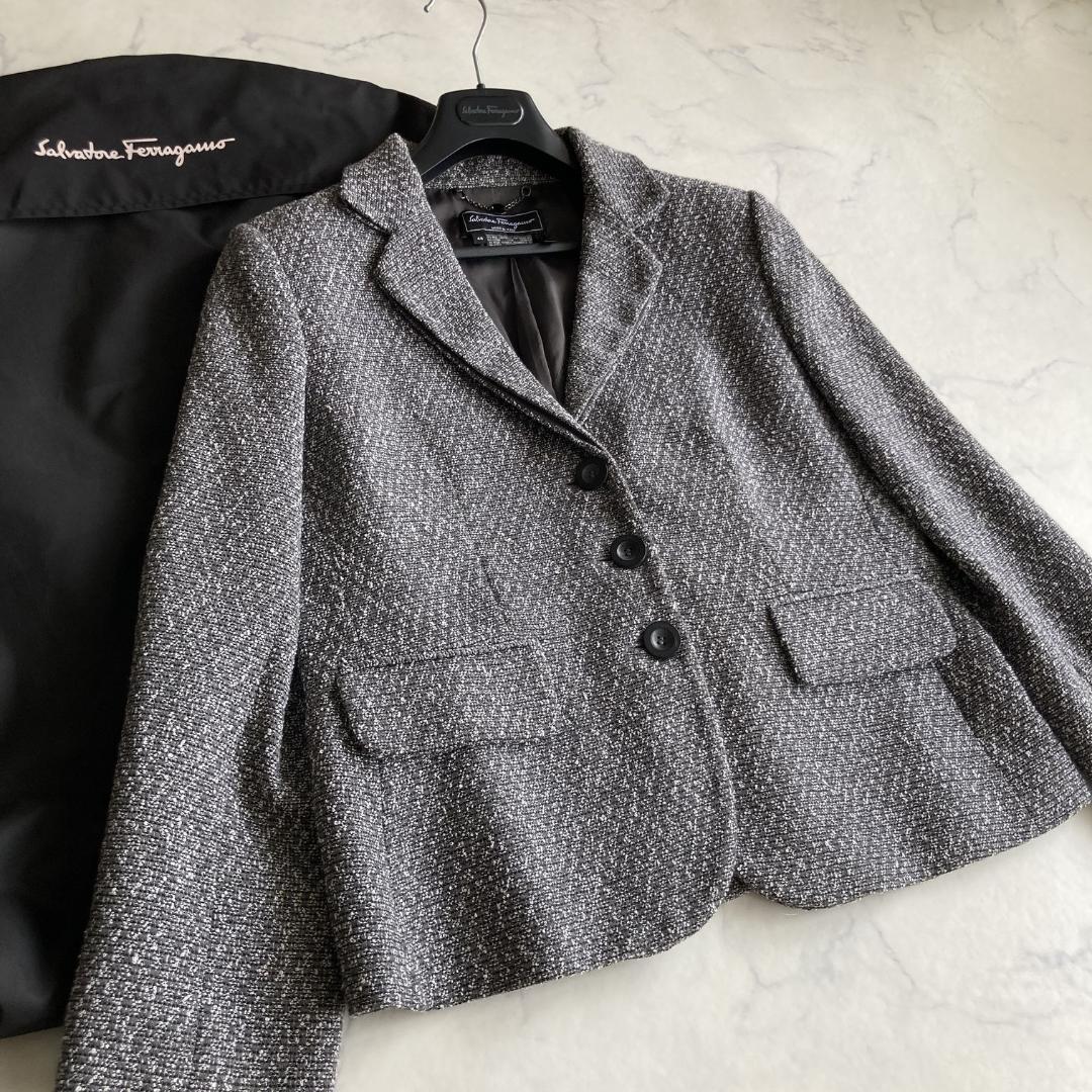 希少5L/4XL相当【ハンガー・ガーメント付き】フェラガモツイードジャケット