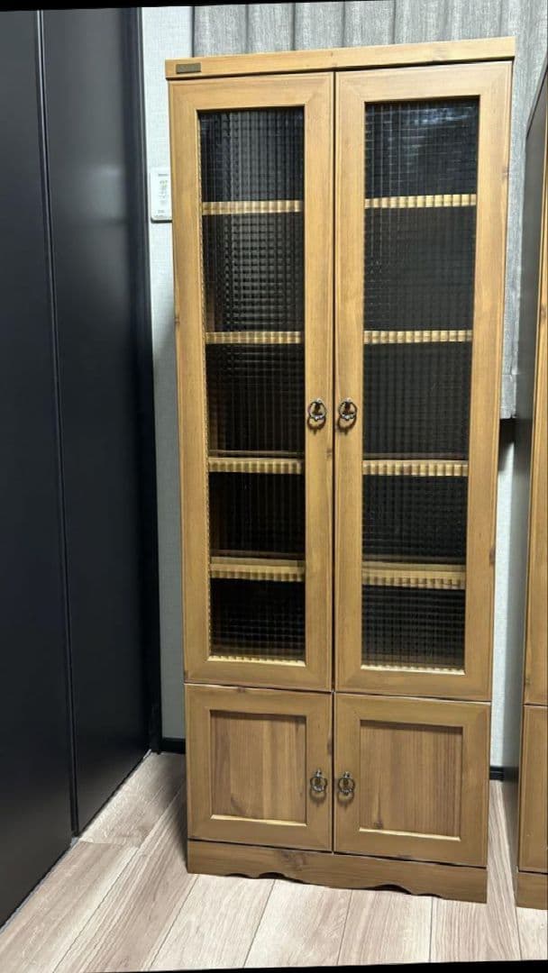 【未使用　未組立】Bistro ビストロ 食器棚 クロスガラス ブラウン