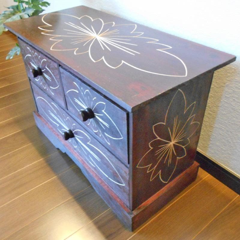 980円 値下げ品‼︎ 花柄模様 チェスト アジアン家具 バリ家具 完成品家具